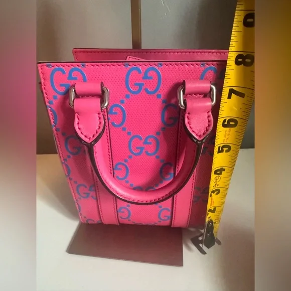Gucci Hot Pink GG Mini Tote with Blue Logo - Picture 14 of 16